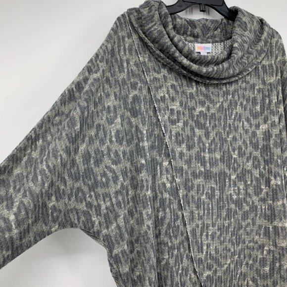 LuLaRoe Sweater Gray Animal Print Cowl Neck Pullover Leopard NWT - Picture 3 of 10